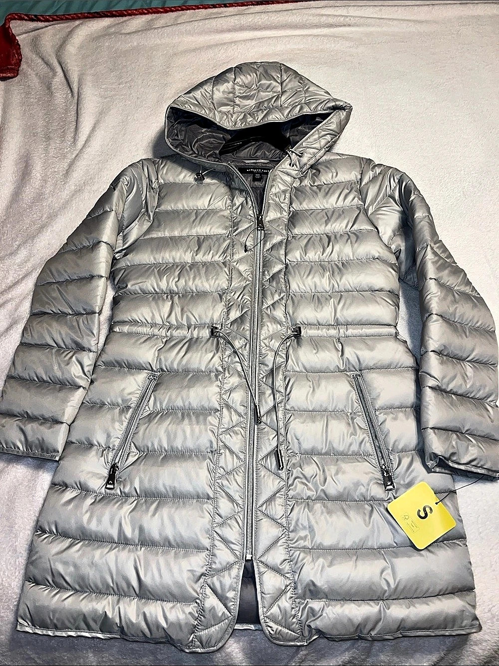 Kenneth Cole Women'Small Gray Hooded Puffer Jacket Size Small NWT